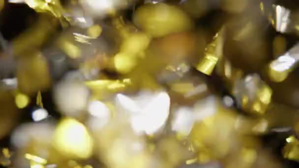 Close Shot Bursting Festive Confetti Falling Black Background — Vídeo de Stock