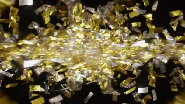 Silver Gold Confetti Bursting Left Right Black Background — Wideo stockowe