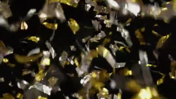 Bunches Glitter Confetti Being Blown Falling Slow Motion Black Background — Stockvideo