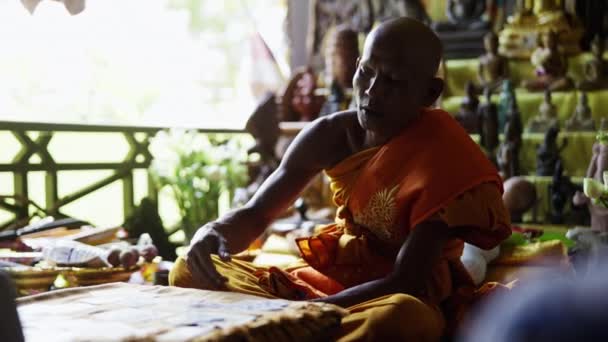 Буддійський Чернець Храм Сидячи Робіс Таїланд — стокове відео