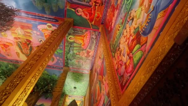 Buddhism Tempel Frescoes Buddha Kolumner — Stockvideo