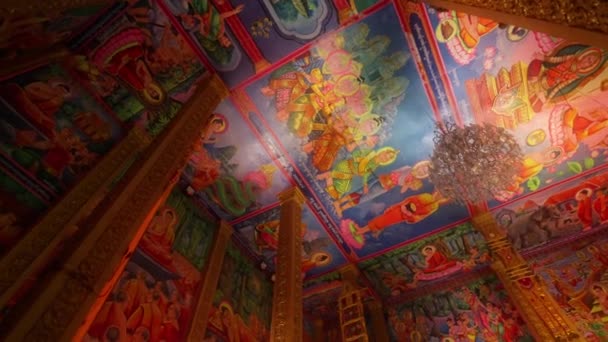 Budizm Tapınak Freskler Buda Avize — Stok video