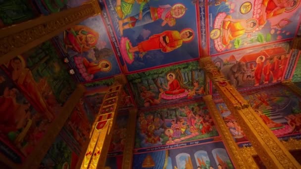 Budismo Templo Frescos Colunas Teto — Vídeo de Stock