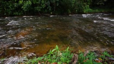 Kameranın soldan sağa hareket edişi, nehrin gündüz vakti nehir yatağındaki oymaların üzerinden sakin bir şekilde aktığını gösteriyor.