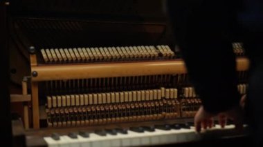 Piyano çalan bir adamın ellerini gösteren bir yay.