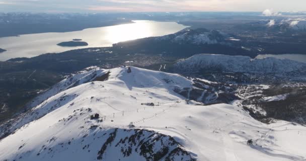 Drone Río Montaña Paisaje Nieve — Vídeos de Stock