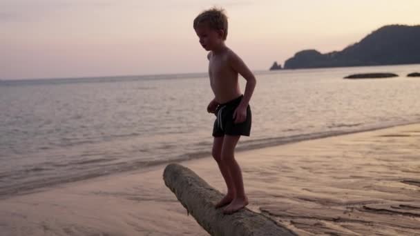 Ein Video Von Einem Jungen Der Während Des Sonnenuntergangs Einem — Stockvideo