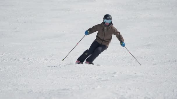 Skieur Ski Saut Obstacles Neige Montagne — Video