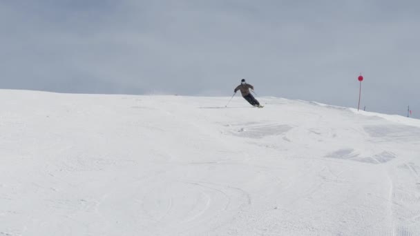 Esqui Esqui Neve Ski Slope Movimento Lento — Vídeo de Stock