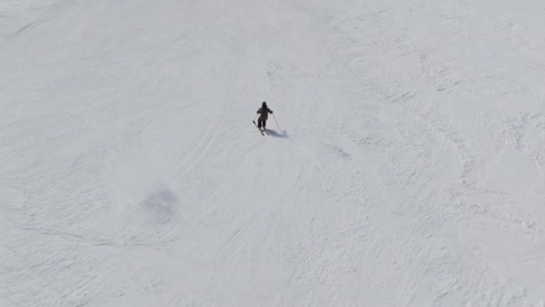 Drone Skiing Mountain Skier Resort — Stock Video