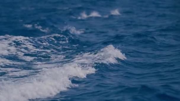 Zbliżenie Ujęcia Błękitnej Wody Oceanu Płynącej Białą Pianką Ciągu Dnia — Wideo stockowe
