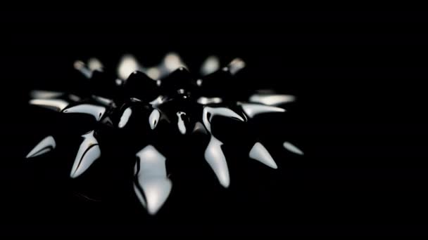 Szczelne Ujęcie Kolczastego Czarno Białego Ferrofluidu Ciemnym Tle — Wideo stockowe