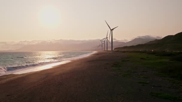 Turbine Eoliche Piedi Alto Sulla Riva Del Mare Sfruttando Potenza — Video Stock