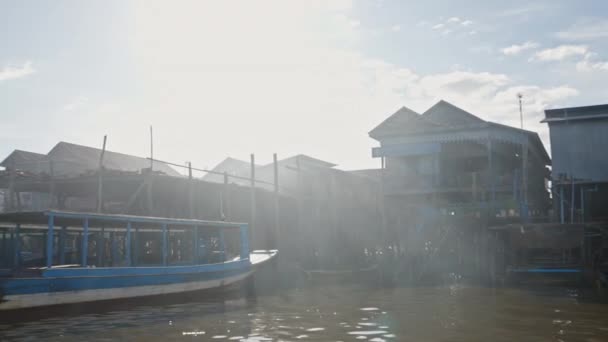 Sun Shining Brightly Floating Village — Stock Video