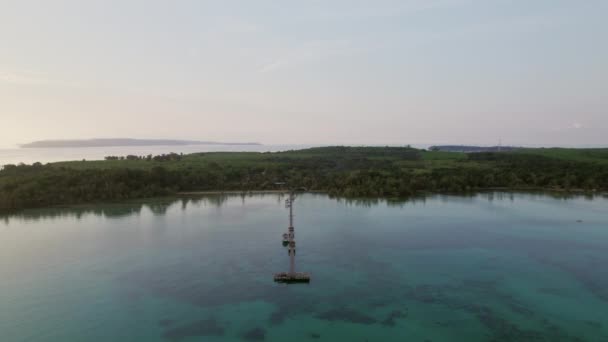 Pier Extending Verdant Abundant Landscape Creating Harmonious Connection Land Water — Stock Video