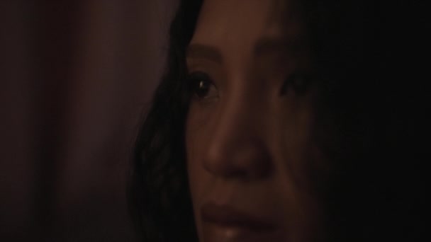 Glistening Tears Unshed Woman Eyes Reveal Profound Heartrending Sadness — Stock Video