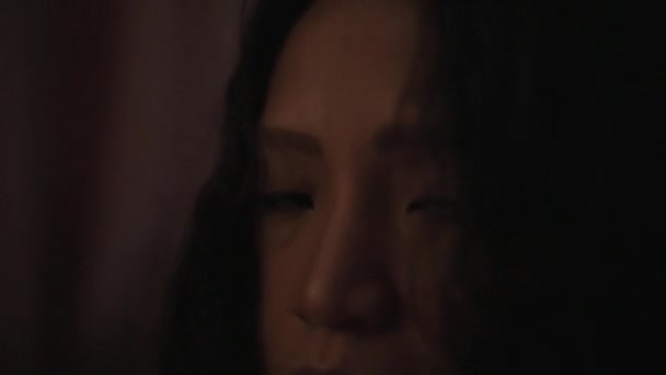 Woman Eyes Steeped Depths Sorrow Reflecting Emotional Weight Words Struggle — Stock Video