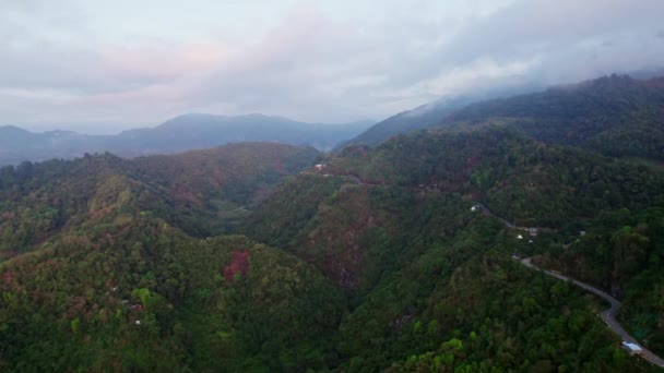 Αεροφωτογραφία Που Αποτυπώνει Την Ομορφιά Μιας Καταπράσινης Και Ορεινής Περιοχής — Αρχείο Βίντεο