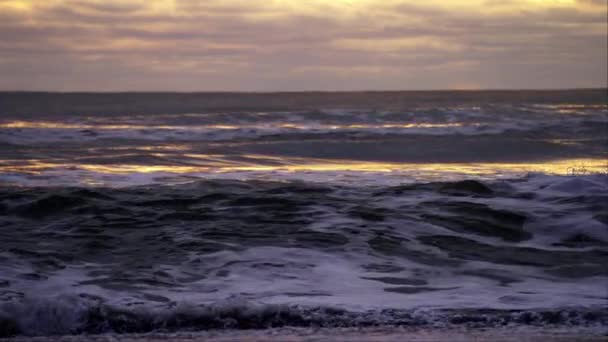 Gelombang Bergelombang Bertabrakan Kuat Pantai Menciptakan Tontonan Menawan — Stok Video