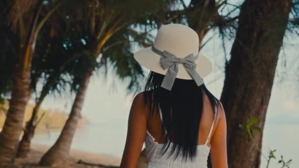 Bir Kadın Sakin Bir Şekilde Sahilde Yürüyor Her Adımını Adanın — Stok video