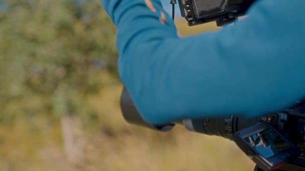 Hand Expertly Holds Recording Camera Capturing Vivid Details World Gentle — Stock Video