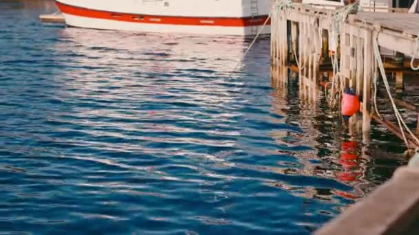 Tranquil Blue Waters Sorvagen Harbor Serene Haven Sea Meets Stillness — Stock Video