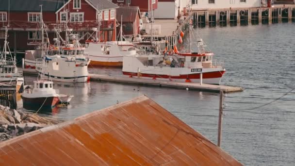 Очаровательная Рыбацкая Деревня Сорвагене Пришвартованными Лодками — стоковое видео