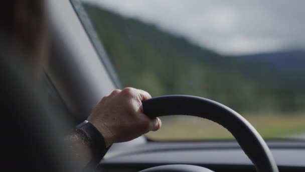 Close View Showcasing Hand Confidently Gripping Steering Wheel Steering Control — Stock Video