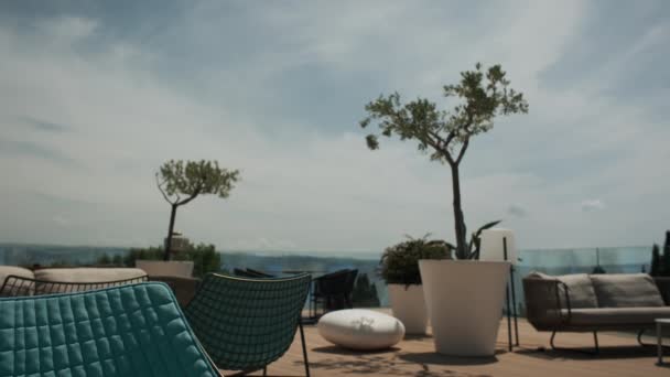 Requintado Espaço Livre Exala Serenidade Luxo Com Mobiliário Moderno Cenário — Vídeo de Stock