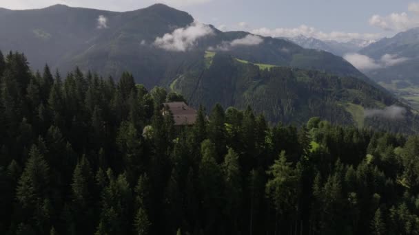 Widok Powietrza Dom Położony Wśród Bujnych Drzew Górach Zell See — Wideo stockowe