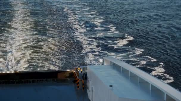 Rhythmic Patterns Ferry Wake Unfolding Open Seas Vantage Point Stern — Stock Video