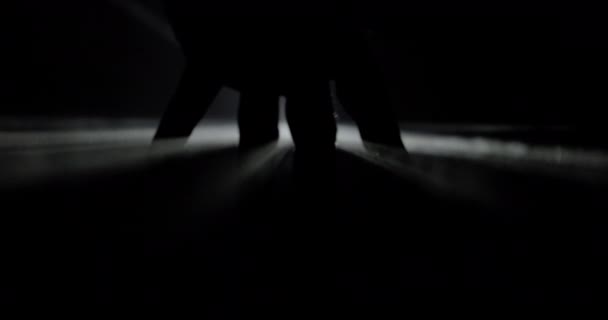 フィンガーは 周囲の闇の中で華麗な白い光線をブロックすることによって 光と影の魅惑的な相互作用を作成します — ストック動画