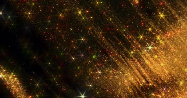 Himmelsk Utstrålning Guldglitter Flödar Mitt Den Tindrande Bakgrunden Himmelska Gnistrar — Stockvideo
