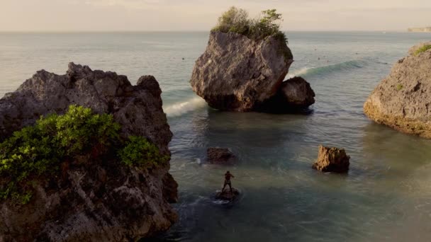 Drohnen Ansicht Eines Boxertrainings Auf Einem Küstenfelsen Eingerahmt Von Der Lizenzfreies Stock-Filmmaterial