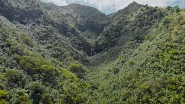 Göz kamaştırıcı bir hava manzarası sarp tepelerle çevrili yemyeşil bir vadiyi gözler önüne seriyor, yeşilin çeşitli tonlarında yoğun bitki örtüsü yumuşak doğal ışıkla aydınlanıyor.