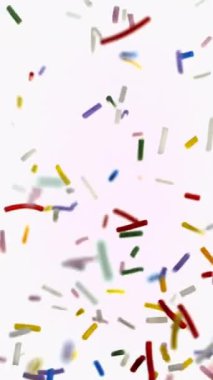 Renkli jimmiler uçuyor ve temiz beyaz bir arka planda yavaşça sürükleniyorlar, neşeli ve canlı bir sahne yaratıyorlar.