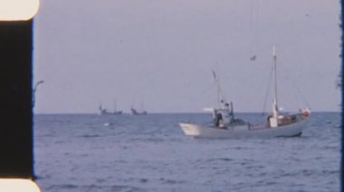 Açık okyanusta süzülen yelkenli balıkçı tekneleri, uçsuz bucaksız ufuk mesafesine uzanır, denizin dingin güzelliğini yakalar.