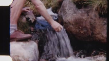 8 mm 'lik bir yürüyüşçü, huzurlu bir doğal ortamda kristal berraklığında temiz bir dereden tatlı su içmek için mola veriyor.