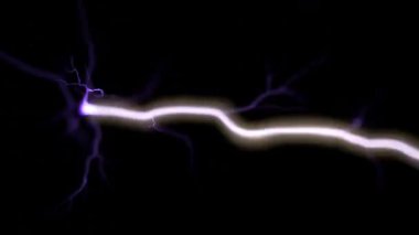 Yoğun bir elektrik yıldırımı karanlığa çarpar ve boşluğu güçlü, heyecan verici enerjiyle aydınlatır.