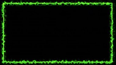 Enerjik, neon yeşil bir sınır, derin siyah bir arkaplana karşı dinamik bir şekilde parlar ve fütüristik ve yüksek teknolojili bir atmosfer yaratır.