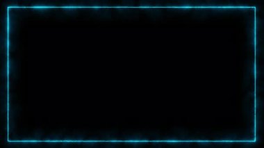 Pürüzsüz, parlak, neon mavisi bir çerçeve, koyu siyah bir zemin üzerine yumuşak ve parlak bir ışık yayar.