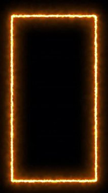 Parlayan turuncu neon bir çerçeve koyu siyah bir arkaplanda sürekli yanarak dinamik ve geleceksel bir görsel efekt yaratır.