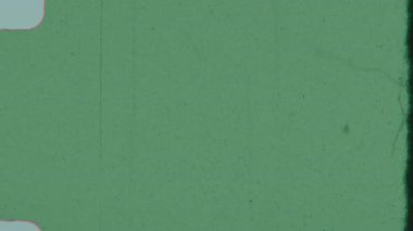 Sol kenar boyunca iki yuvarlak beyaz dikdörtgen delik ve sağ kenarda ince dikey çiziklerle dokulu siyah bir kenar içeren hafif doymuş yeşil bir film.