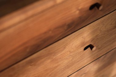 old wooden table in a room, close up