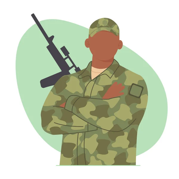 Чоловік Військовому Одязі Зеленому Тлі Зброєю Молодий Чоловік Військовому Костюмі — стоковий вектор