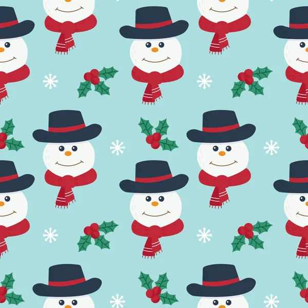 クリスマスのキャラクターかわいい雪だるま シームレスなパターン Webページの背景色 表面のテクスチャに使用できます — ストックベクタ