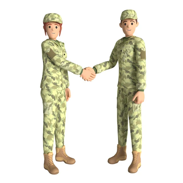 Двоє Військових Вітаються Один Одним Тримаючись Руки Військове Співробітництво Жінка — стокове фото