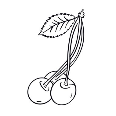 Beyaz arka planda izole edilmiş kiraz. Basit karalama biçiminde vektör illüstrasyonu