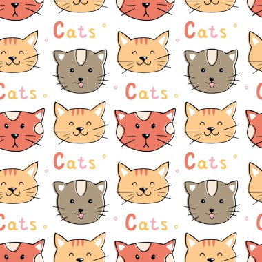 Şirin kedi yüzleri. Kusursuz desen. Web sayfası arkaplan dolgusu, yüzey dokusu için kullanılabilir