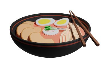 3d ramen soup illustration isolated on white background. 3D rendering.